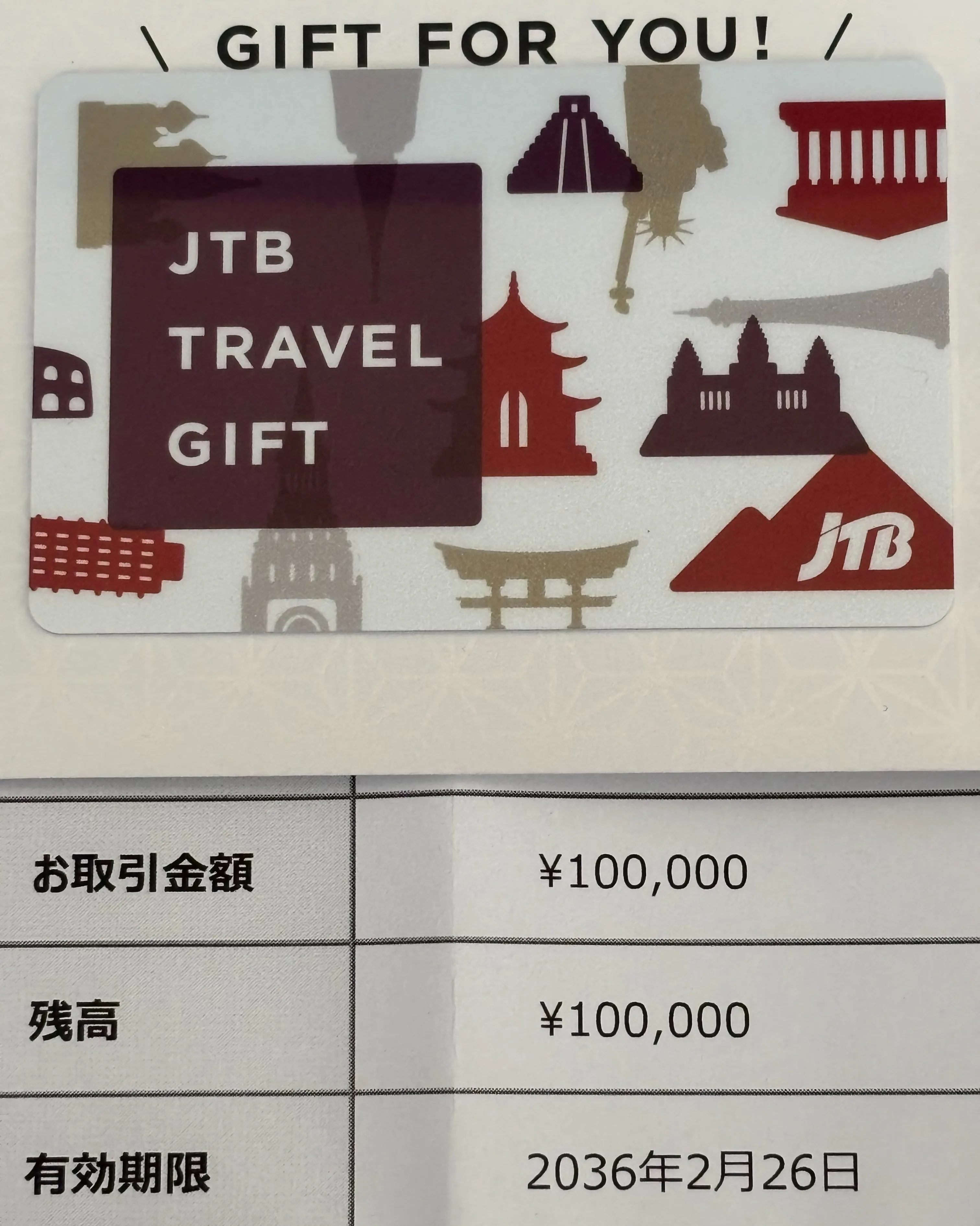 ＪＴＢの旅行券をお買取りさせていただきました。